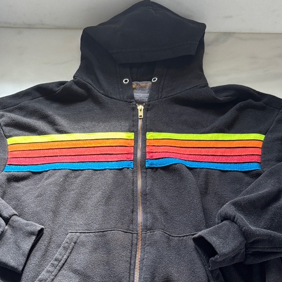 Aviator Nation Tops - Aviator Nation Black Zip Hoodie with Rainbow Chest Stripes